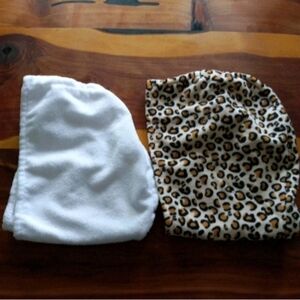 Womens Microfiber White/Cheetah Print Hair Towel Wrap Quick Dry Turban 2 Pk